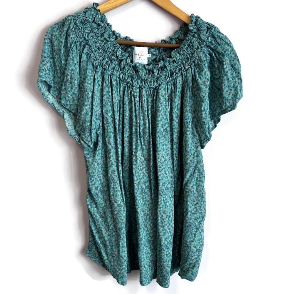 The Nines by Hatch Maternity Green Ditsy Floral Gathered Neckline Blouse Top XL